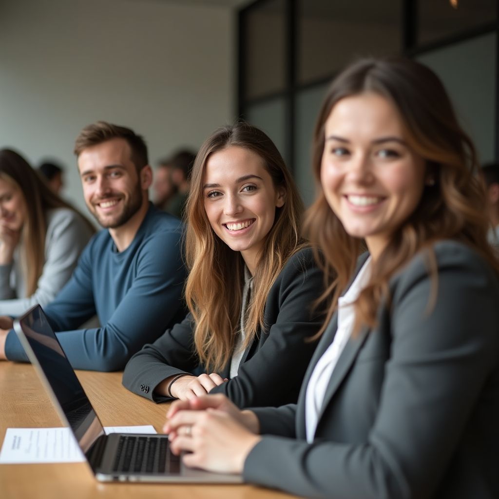 Equipe de profissionais reunida em uma mesa de trabalho